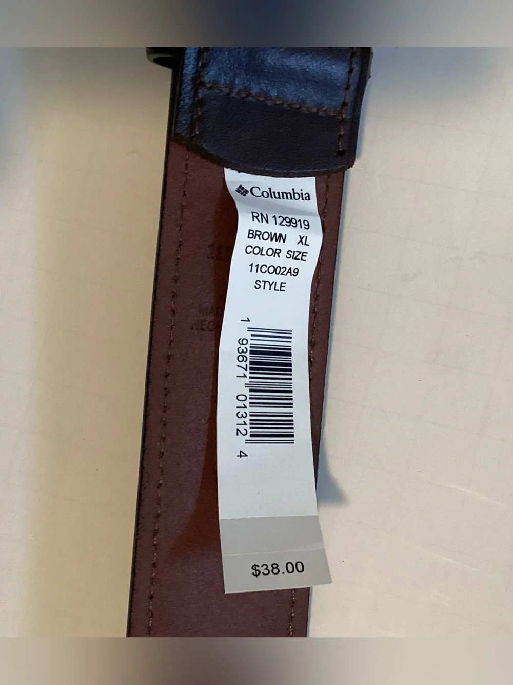 Men's Columbia brown dark leather belt classic business casual size XL 42-44